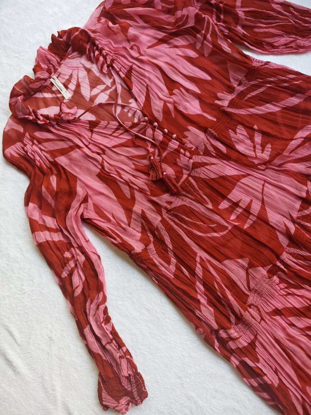 Anthropologie Marais Printed Chiffon Maxi Dress XL Pink Orange Boho Tiered Flow - Picture 12 of 15
